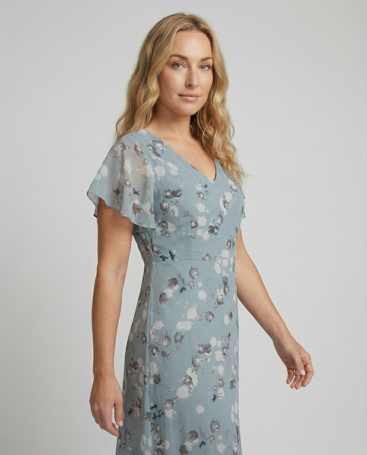 Damska Sukienka Maxi | Regularny Krój | Kwiatowy Print i Krótkie Rękawy | Letni Styl