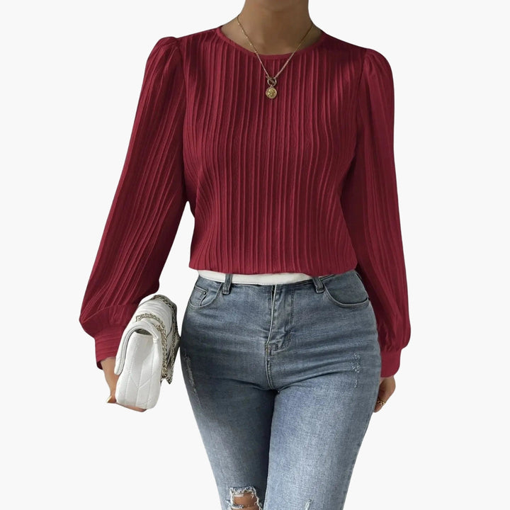 Women's Blouse with Round Neckline | Pleated Sleeves | Elegant Everyday Style