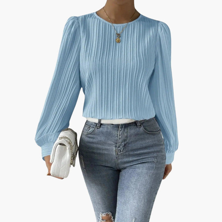 Women's Blouse with Round Neckline | Pleated Sleeves | Elegant Everyday Style