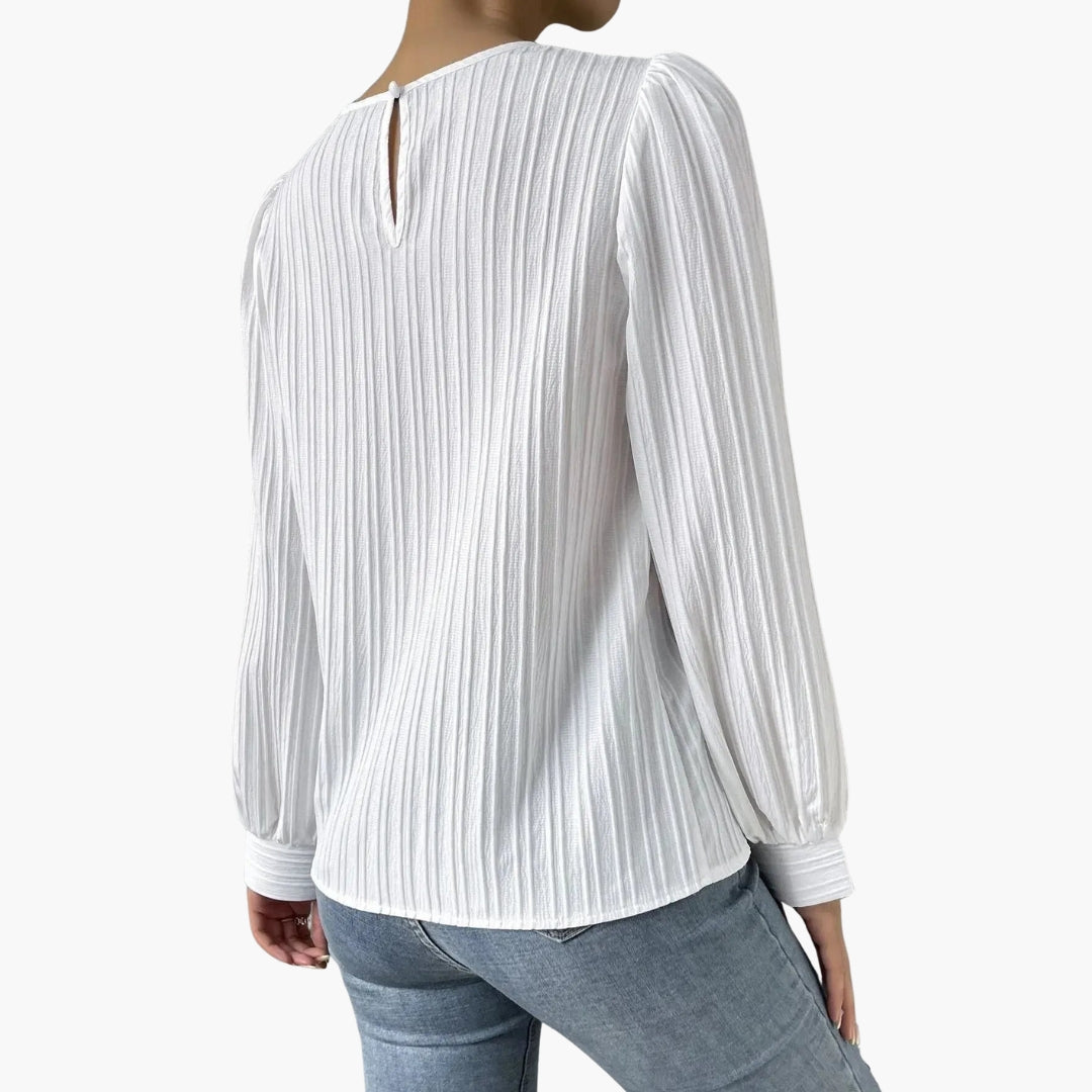 Women's Blouse with Round Neckline | Pleated Sleeves | Elegant Everyday Style