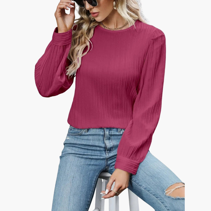 Women's Blouse with Round Neckline | Pleated Sleeves | Elegant Everyday Style
