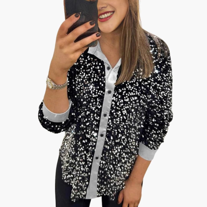Women's Shirt with a Shiny Effect | Classic Collar and Shiny Details | Elegant Evening Look