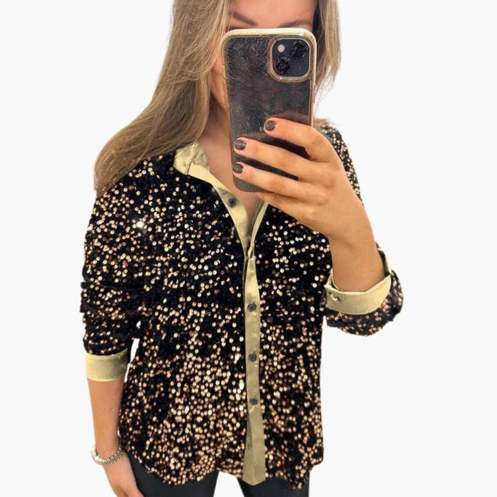 Women's Shirt with a Shiny Effect | Classic Collar and Shiny Details | Elegant Evening Look