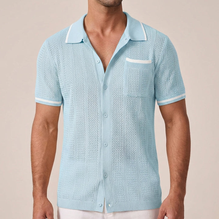 Leander | Men's Regular-Fit Polo Shirt with Striped Trim and Buttons