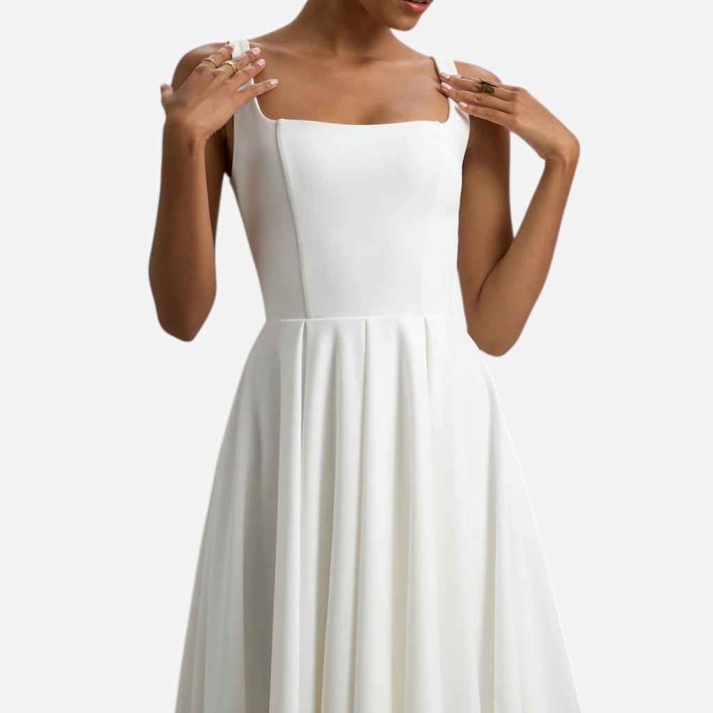 Livia | Damska Sukienka Midi na Ramiączkach z Rozkloszowanym Dołem
