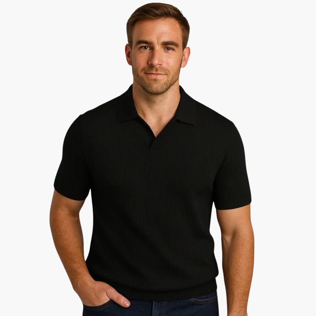 Men's Polo Shirt with Ribbed Texture | Open Collar and Short Sleeve | Modern Casual Style