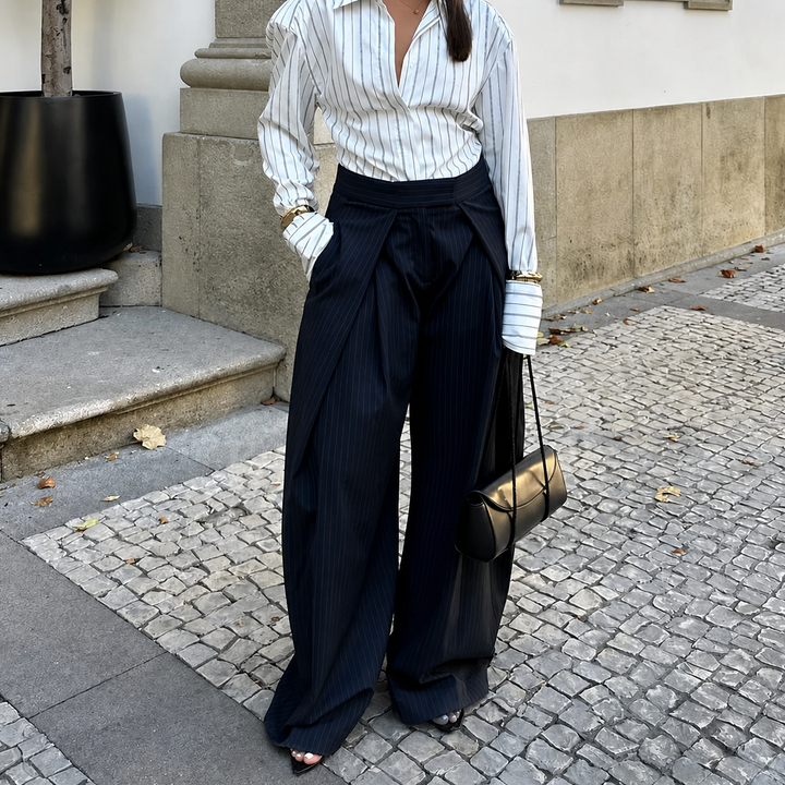 Women's High Waist Wide Leg Fitted Pants Graduation | Front Pleats