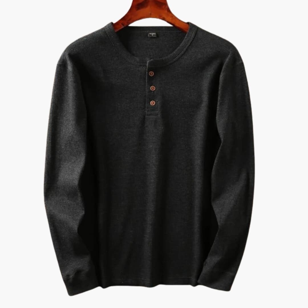 Męska Koszulka Henley Slim Fit Prążkowana | Długi Rękaw