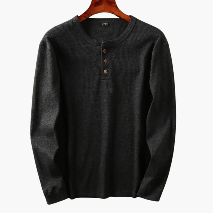Męska Koszulka Henley Slim Fit Prążkowana | Długi Rękaw