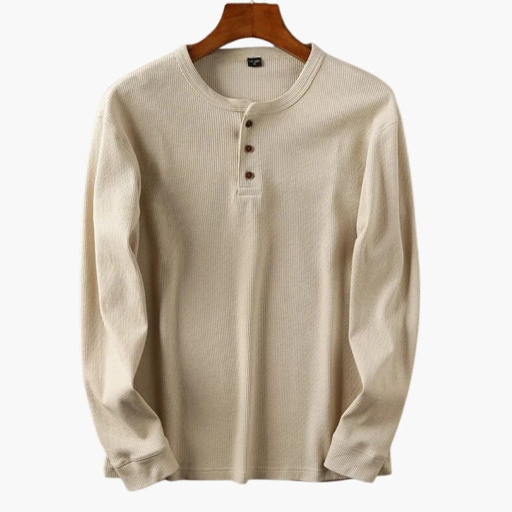 Męska Koszulka Henley Slim Fit Prążkowana | Długi Rękaw