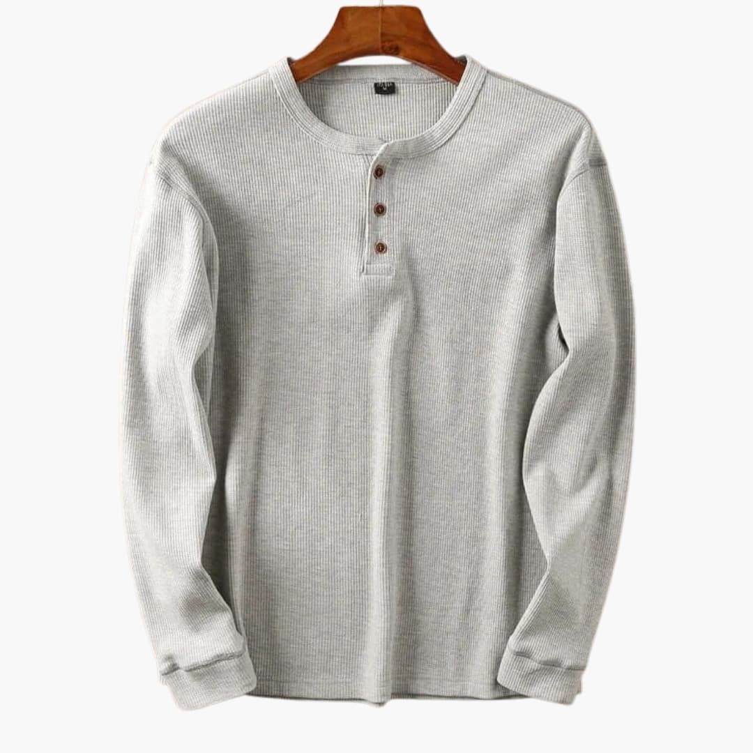 Męska Koszulka Henley Slim Fit Prążkowana | Długi Rękaw