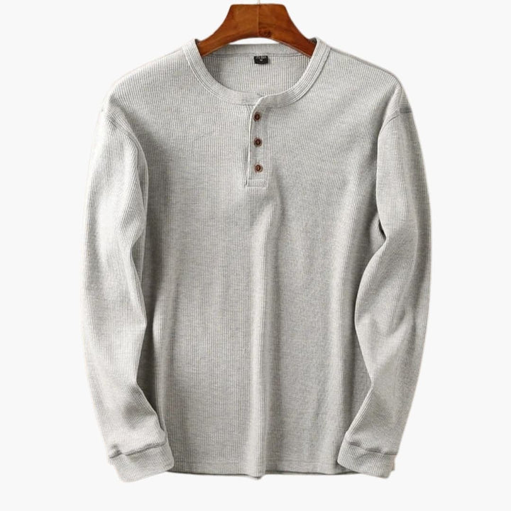 Męska Koszulka Henley Slim Fit Prążkowana | Długi Rękaw