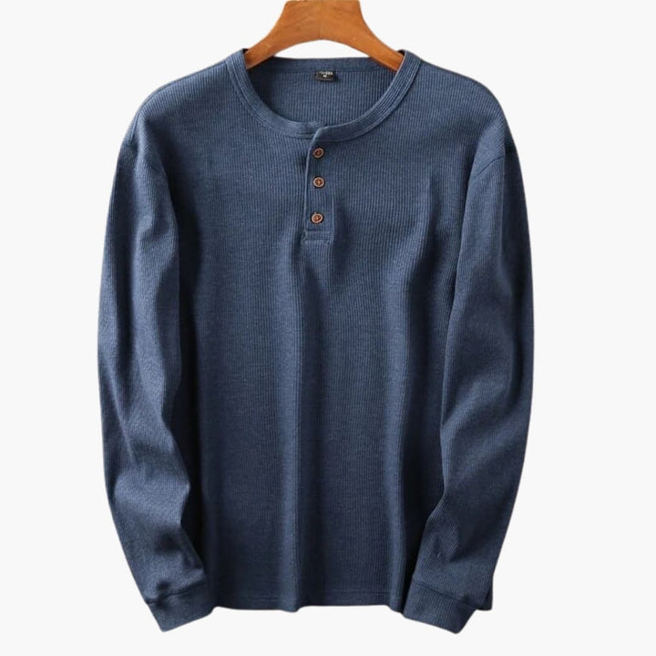 Męska Koszulka Henley Slim Fit Prążkowana | Długi Rękaw