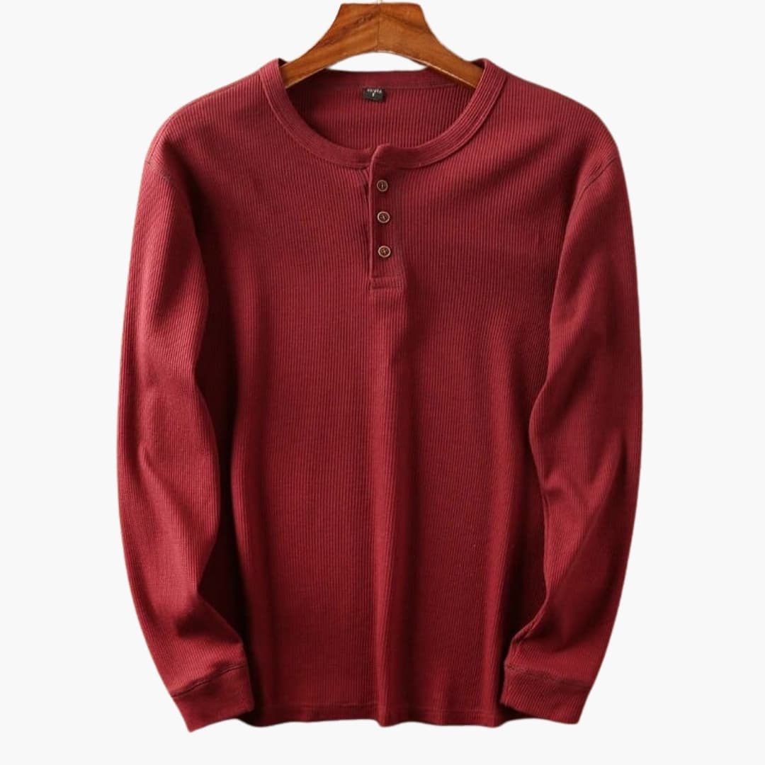 Męska Koszulka Henley Slim Fit Prążkowana | Długi Rękaw