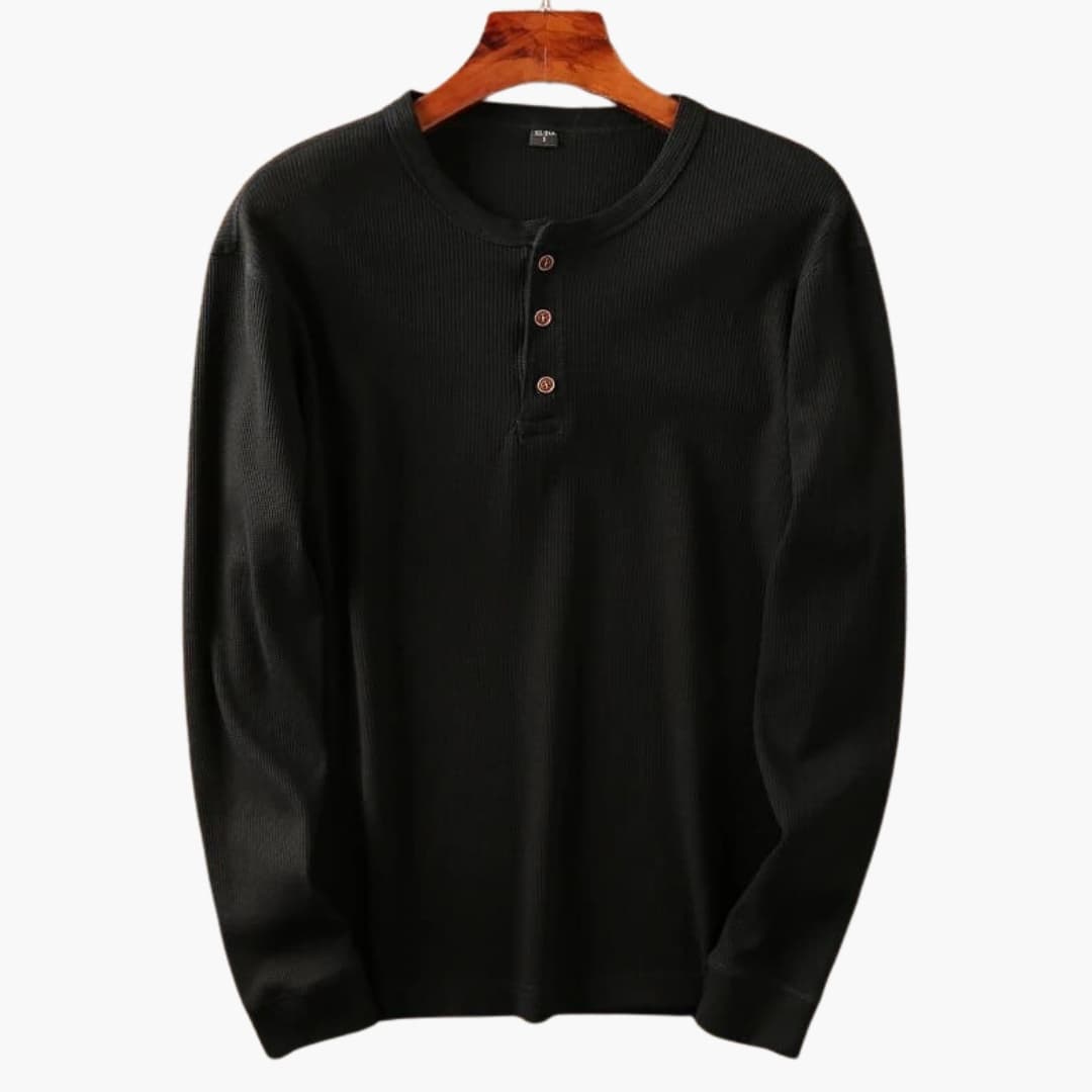 Męska Koszulka Henley Slim Fit Prążkowana | Długi Rękaw