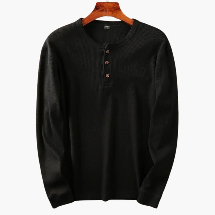 Męska Koszulka Henley Slim Fit Prążkowana | Długi Rękaw