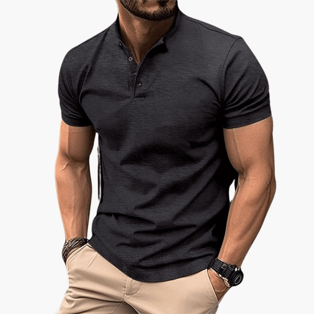 Męski T Shirt Henley Krótki Rękaw Listwa Na Guziki Dopasowany Krój | Casualowy
