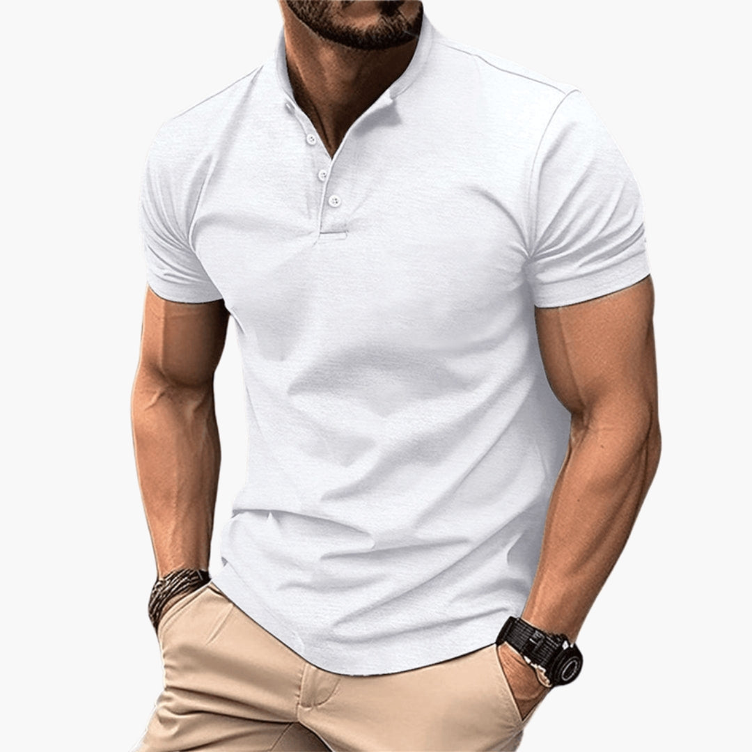 Męski T Shirt Henley Krótki Rękaw Listwa Na Guziki Dopasowany Krój | Casualowy