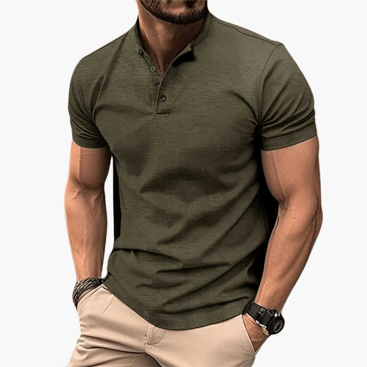 Męski T Shirt Henley Krótki Rękaw Listwa Na Guziki Dopasowany Krój | Casualowy