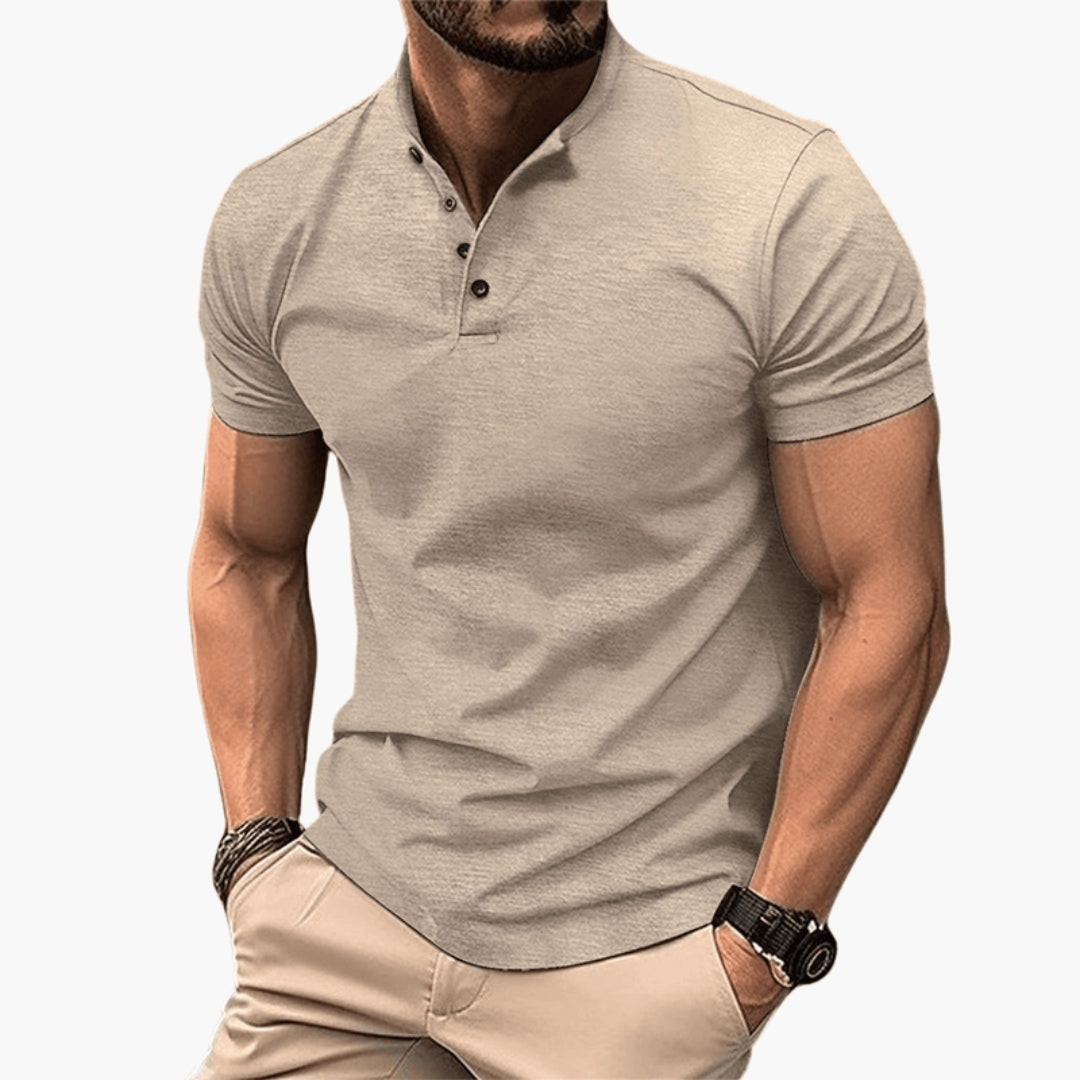 Męski T Shirt Henley Krótki Rękaw Listwa Na Guziki Dopasowany Krój | Casualowy