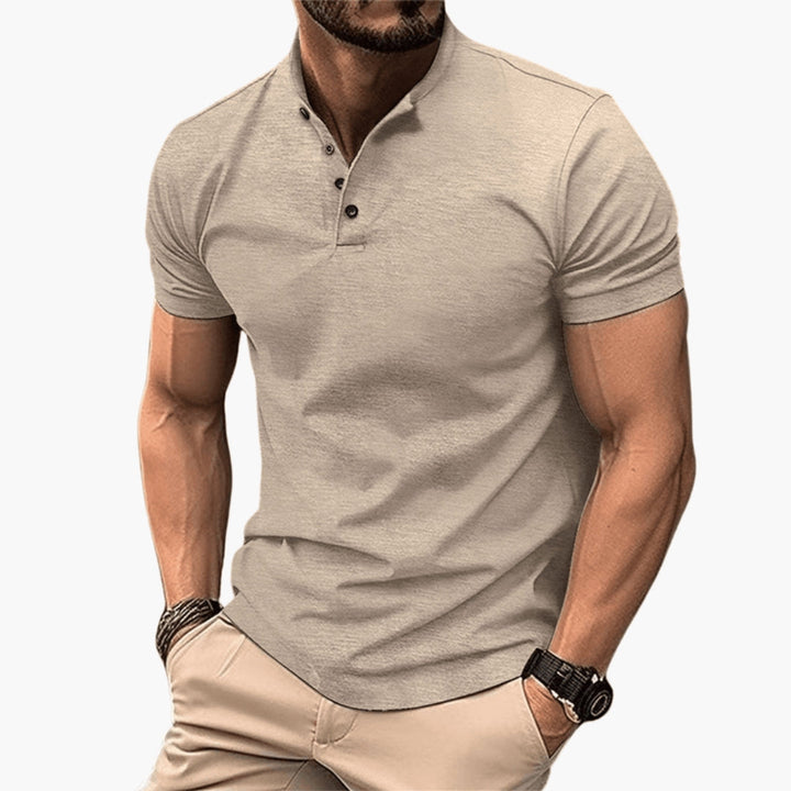 Męski T Shirt Henley Krótki Rękaw Listwa Na Guziki Dopasowany Krój | Casualowy