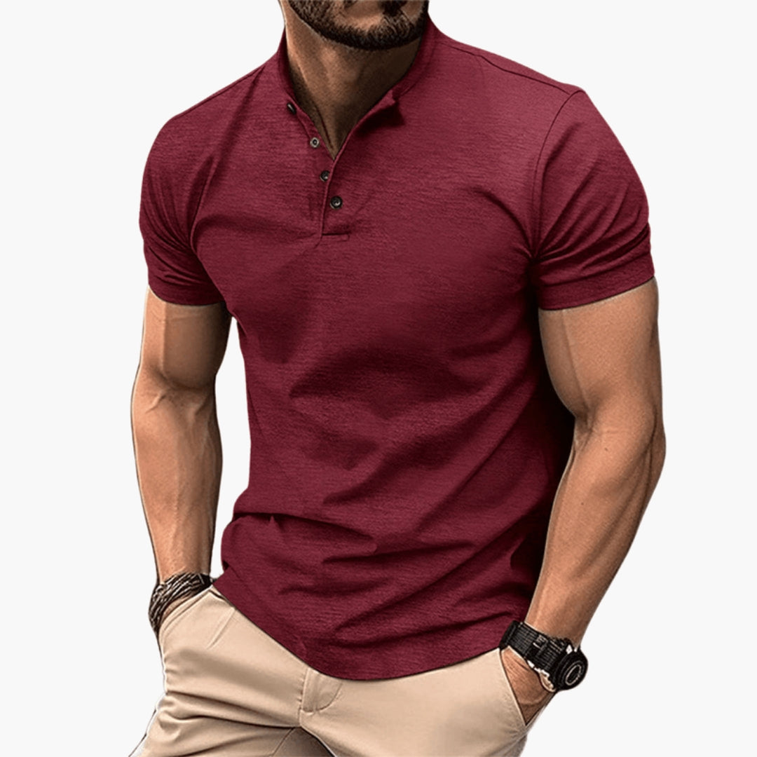 Męski T Shirt Henley Krótki Rękaw Listwa Na Guziki Dopasowany Krój | Casualowy