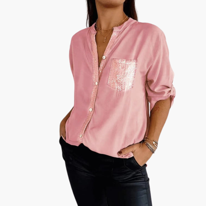 Women's Shirt | Long Sleeve Blouse | Decorative Pocket Detail | Modern Casual Style