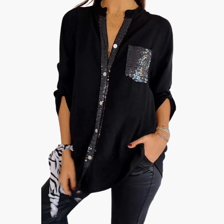Women's Shirt | Long Sleeve Blouse | Decorative Pocket Detail | Modern Casual Style