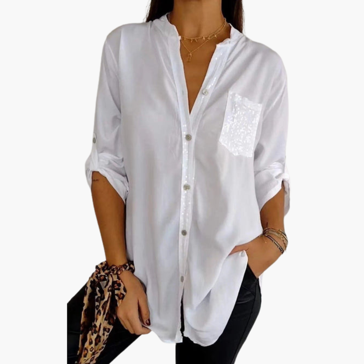 Women's Shirt | Long Sleeve Blouse | Decorative Pocket Detail | Modern Casual Style