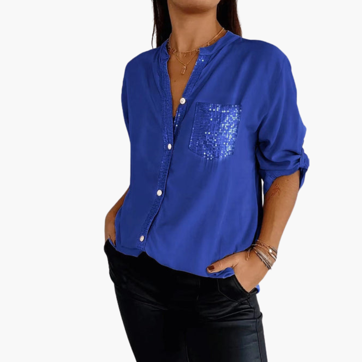 Women's Shirt | Long Sleeve Blouse | Decorative Pocket Detail | Modern Casual Style