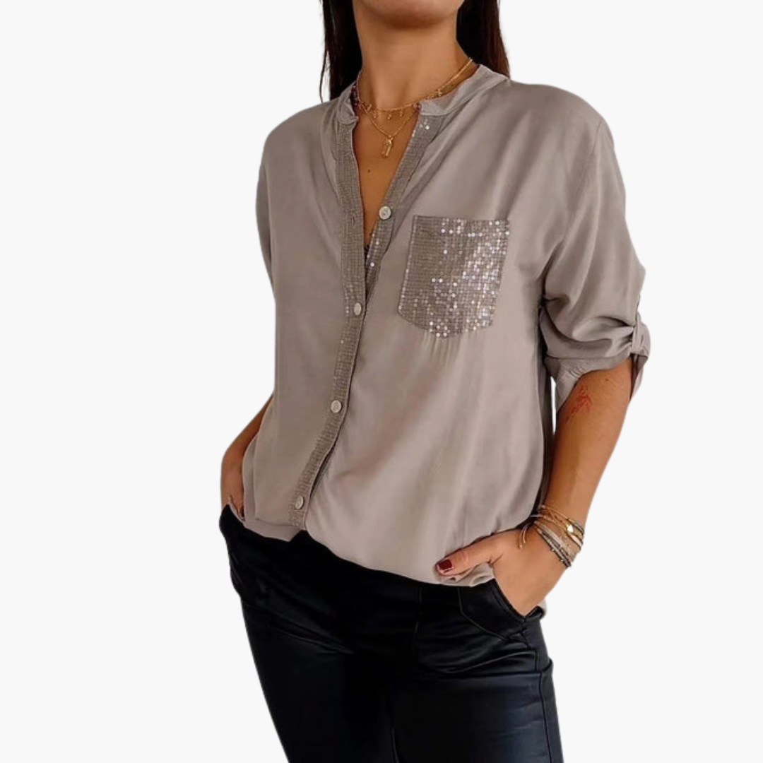 Women's Shirt | Long Sleeve Blouse | Decorative Pocket Detail | Modern Casual Style