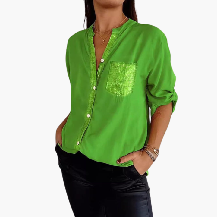 Women's Shirt | Long Sleeve Blouse | Decorative Pocket Detail | Modern Casual Style