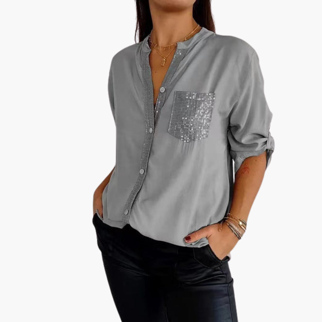 Women's Shirt | Long Sleeve Blouse | Decorative Pocket Detail | Modern Casual Style