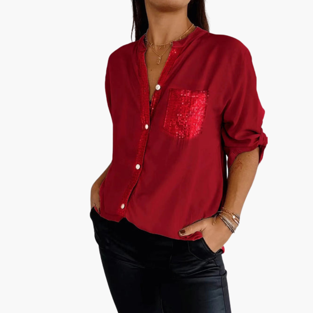 Women's Shirt | Long Sleeve Blouse | Decorative Pocket Detail | Modern Casual Style