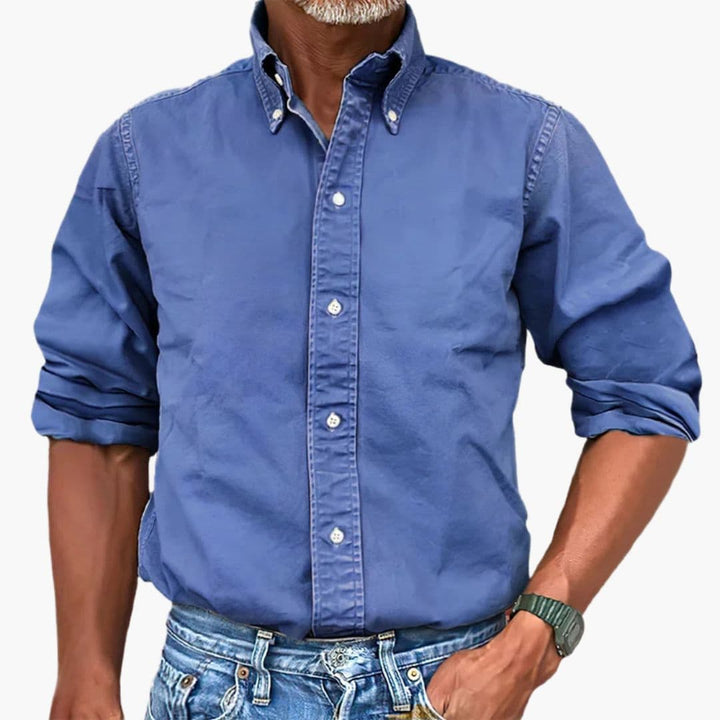 Męska Koszula na Guziki z Długim Rękawem Slim Fit | Vintage
