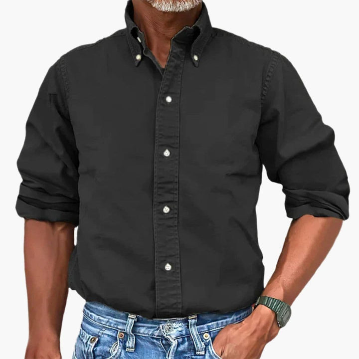 Męska Koszula na Guziki z Długim Rękawem Slim Fit | Vintage