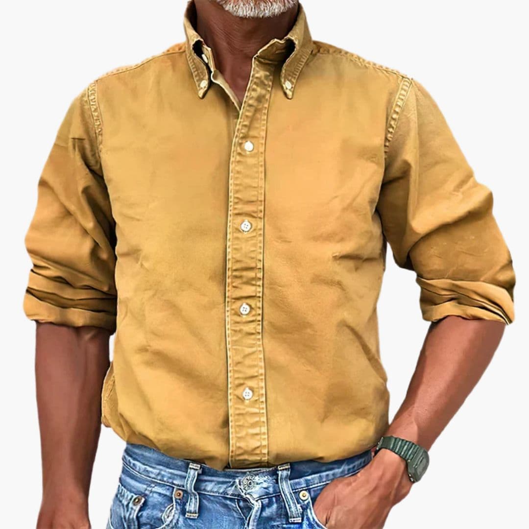 Męska Koszula na Guziki z Długim Rękawem Slim Fit | Vintage