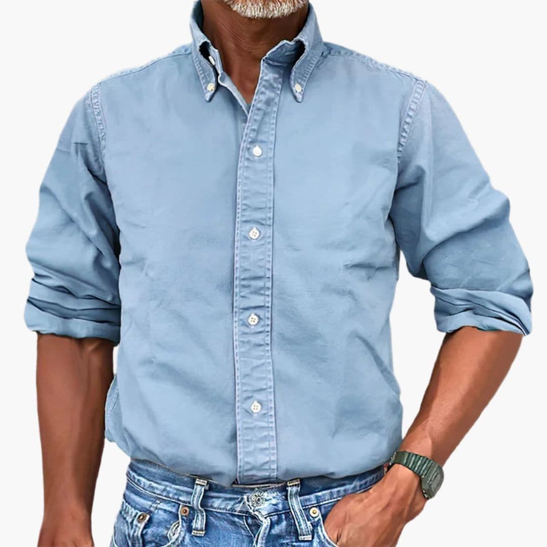 Męska Koszula na Guziki z Długim Rękawem Slim Fit | Vintage