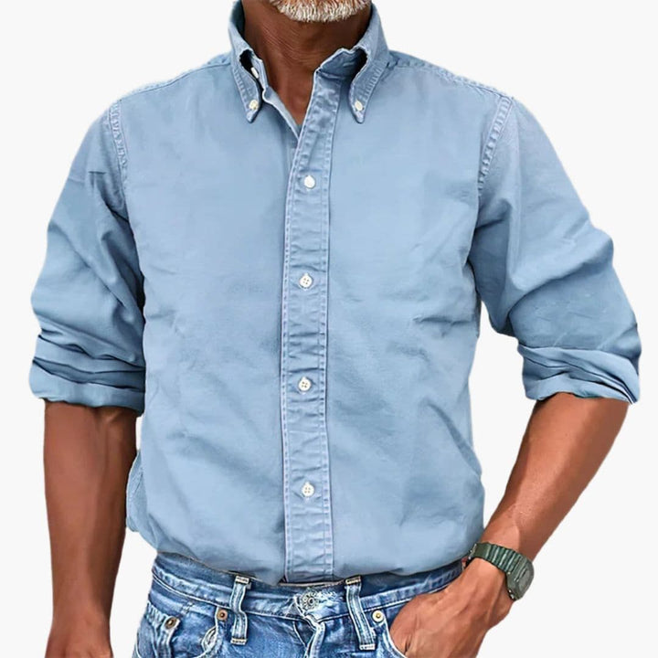 Męska Koszula na Guziki z Długim Rękawem Slim Fit | Vintage