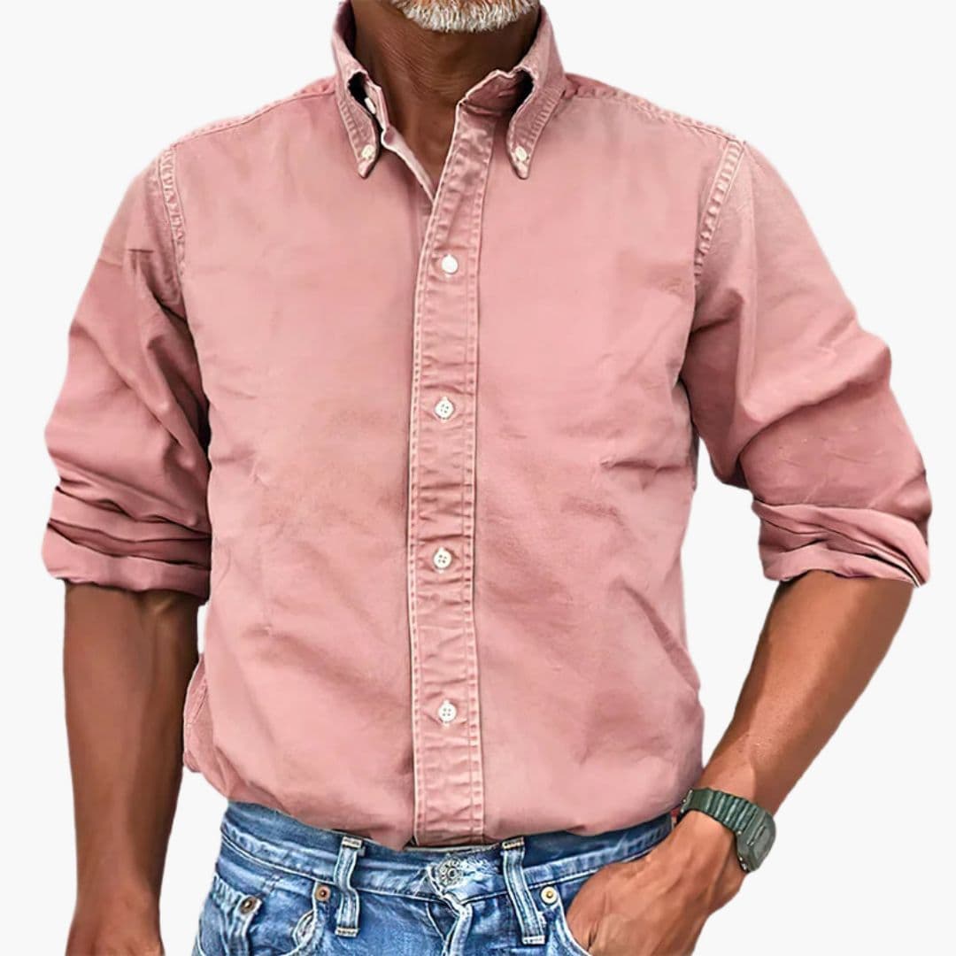 Męska Koszula na Guziki z Długim Rękawem Slim Fit | Vintage