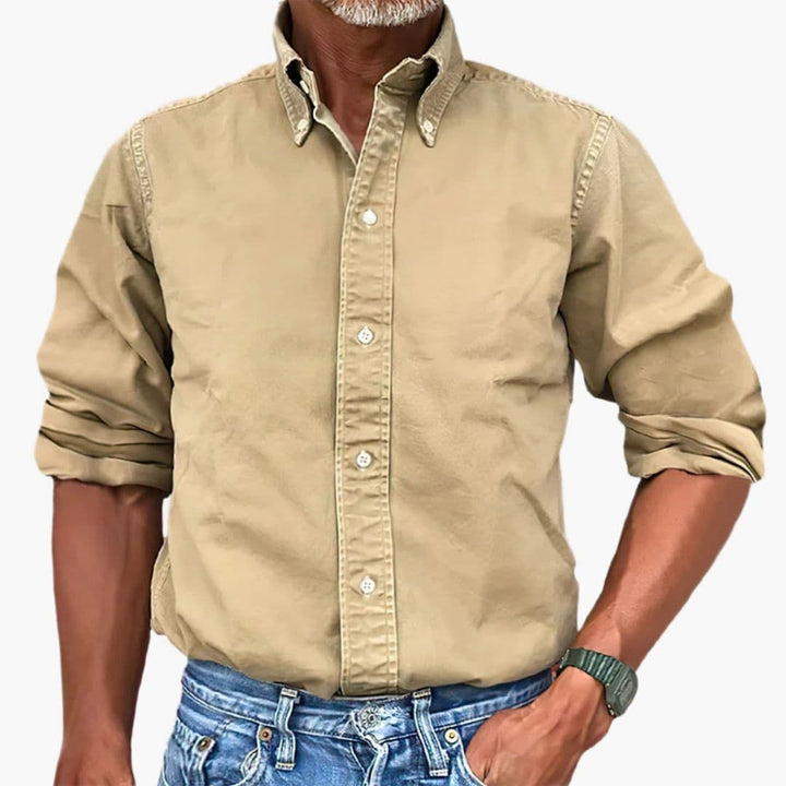 Męska Koszula na Guziki z Długim Rękawem Slim Fit | Vintage
