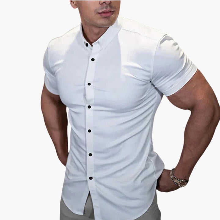 Męska Koszula Slim Fit z Krótkim Rękawem i Kołnierzykiem | Dopasowana