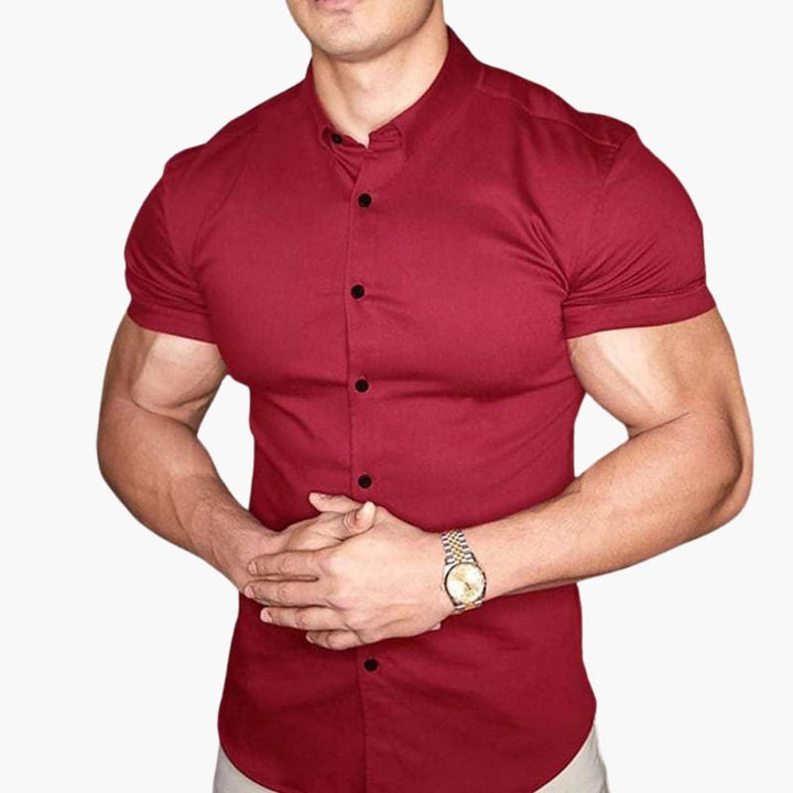 Męska Koszula Slim Fit z Krótkim Rękawem i Kołnierzykiem | Dopasowana