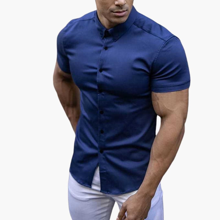 Męska Koszula Slim Fit z Krótkim Rękawem i Kołnierzykiem | Dopasowana