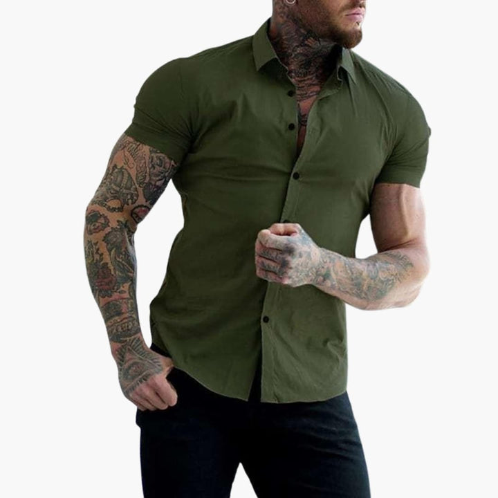 Męska Koszula Slim Fit z Krótkim Rękawem i Kołnierzykiem | Dopasowana