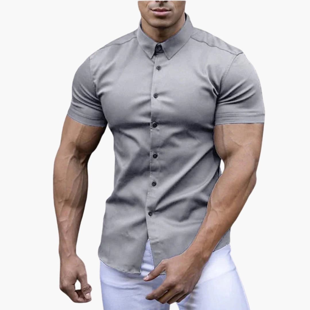 Męska Koszula Slim Fit z Krótkim Rękawem i Kołnierzykiem | Dopasowana