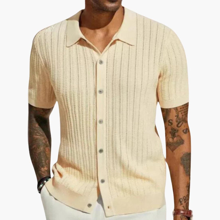 Męska Koszula Dzianinowa z Krótkim Rękawem | Zapięcie na Guziki i Klasyczny Kołnierzyk | Styl Smart Casual