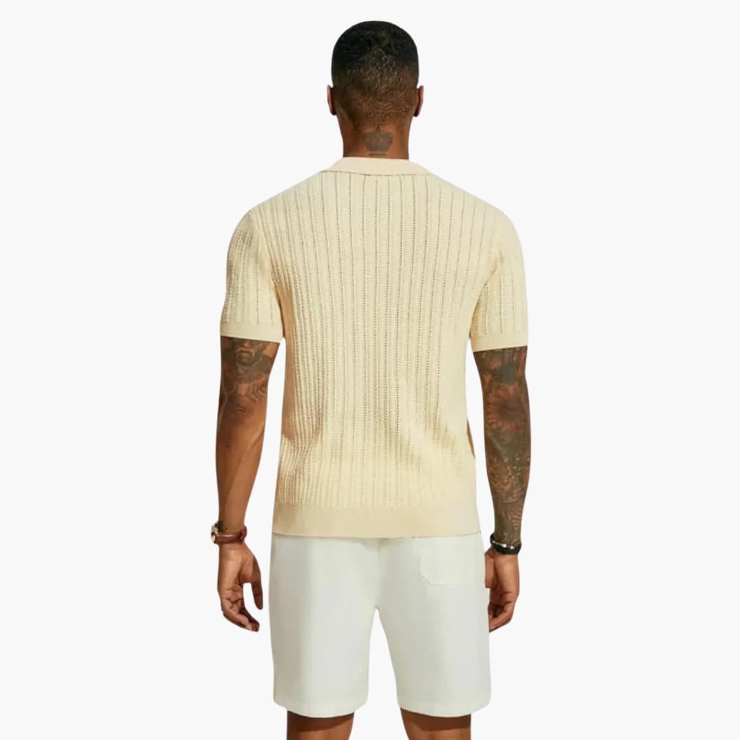 Męska Koszula Dzianinowa z Krótkim Rękawem | Zapięcie na Guziki i Klasyczny Kołnierzyk | Styl Smart Casual