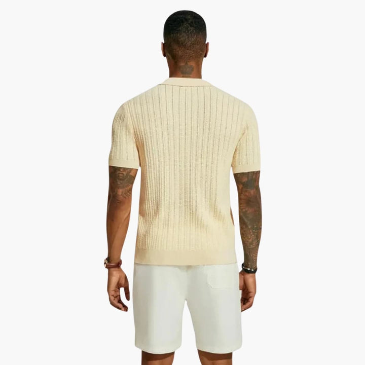 Męska Koszula Dzianinowa z Krótkim Rękawem | Zapięcie na Guziki i Klasyczny Kołnierzyk | Styl Smart Casual