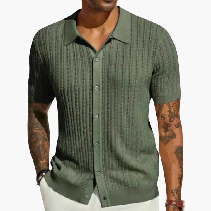 Męska Koszula Dzianinowa z Krótkim Rękawem | Zapięcie na Guziki i Klasyczny Kołnierzyk | Styl Smart Casual